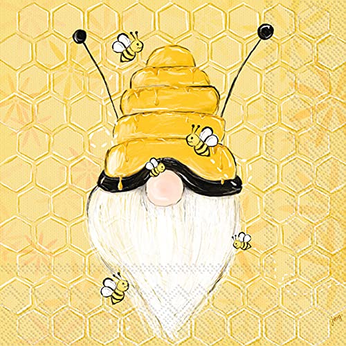 Boston International IHR 3-Ply Paper Napkins, 20-Count Lunch Size, Bee Gnome