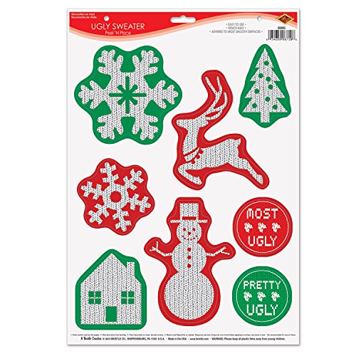 Beistle, Red/Green/White Ugly Sweater Peel 'N Place, 12" x 17"