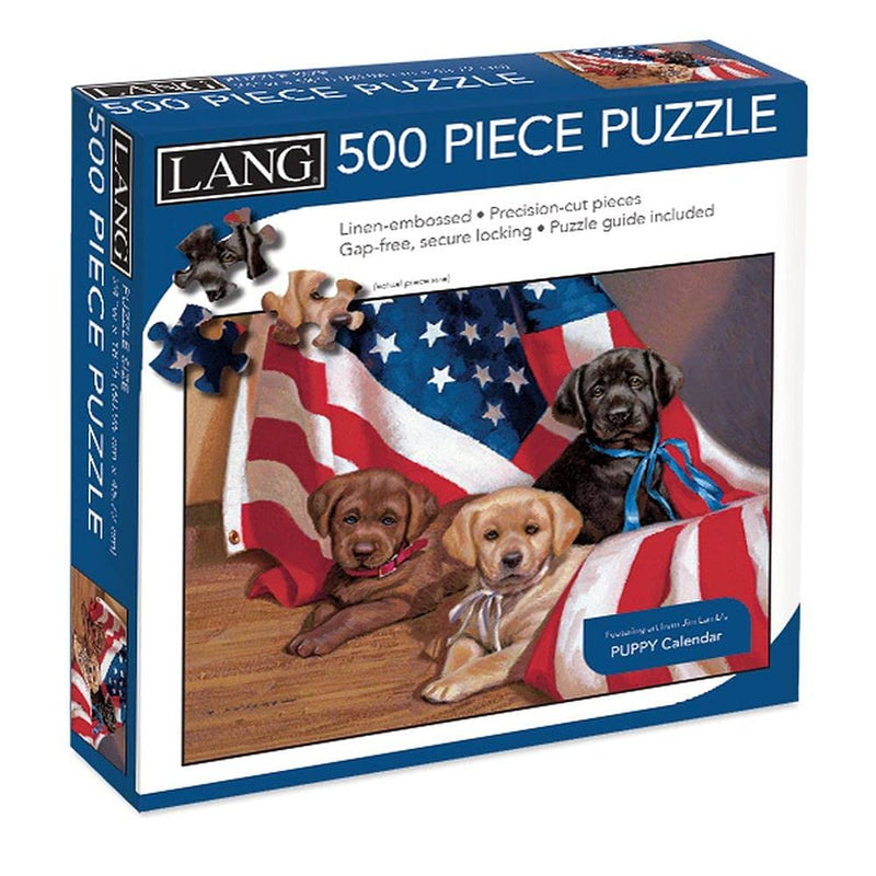 LANG - 500 Piece Puzzle -"American Puppy", Artwork by Jim Lamb - Linen Finish - 24” x 18” Completed