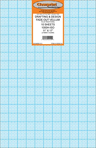 Chartpak Clearprint Vellum Sheets with 30-Degree Isometric Fade-Out Grid, 11x17 Inches, 16 LB, 60 GSM, 1000H 100% Cotton, 10 Sheets Per Pack, Translucent White (10205216)