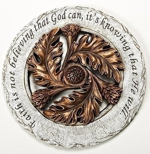Roman Faith is Knowing God Will Bronze Leaf 12 inch Resin Stone Decorative Stepping Stone