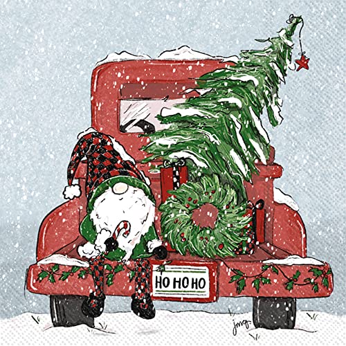 Boston International IHR Winter Holiday Christmas 3-Ply Paper Napkins, 20-Count Lunch Size, Ho Ho Gnome