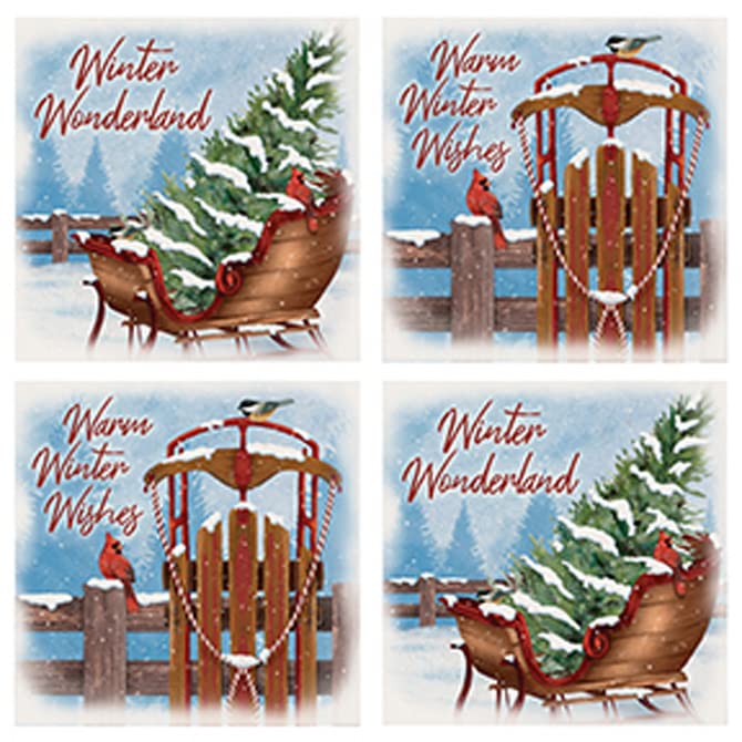 Carson Home Winter Wonderland House Coaster, 4-inch Square, Set of 4