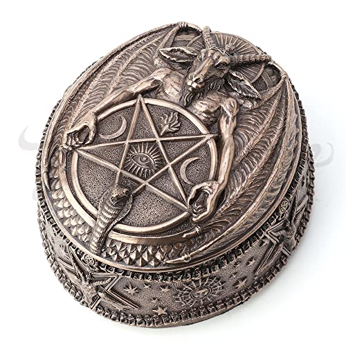 Unicorn Studio Veronese Design Wiccan Pentagram Baphomet Oval Shaped Trinket Box Resin Sculpture Bronze Finish
