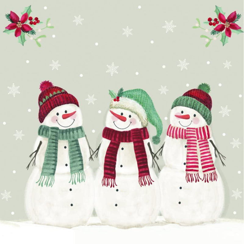 IHR Ideal Home Range Party Disposable 3-Ply Paper Lunch Napkins, 6.5" x 6.5", Three Snowmen Cream