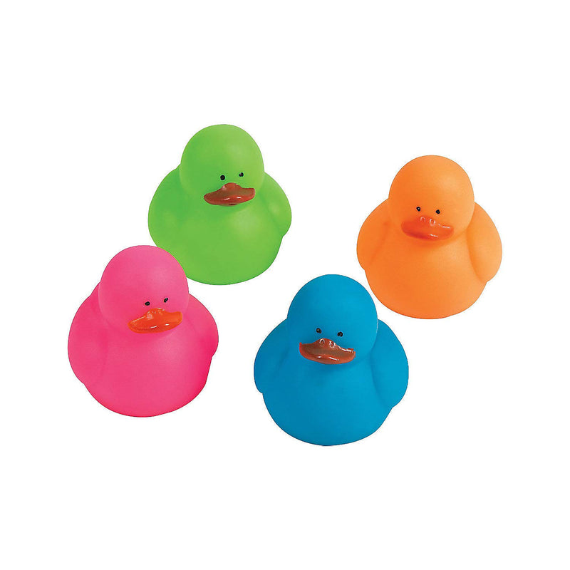 Fun Express Neon Mini Rubber Duckies, Rubber Ducks, 24 Pieces, Toys and Novelties, Treasure Chest and Party Supplies