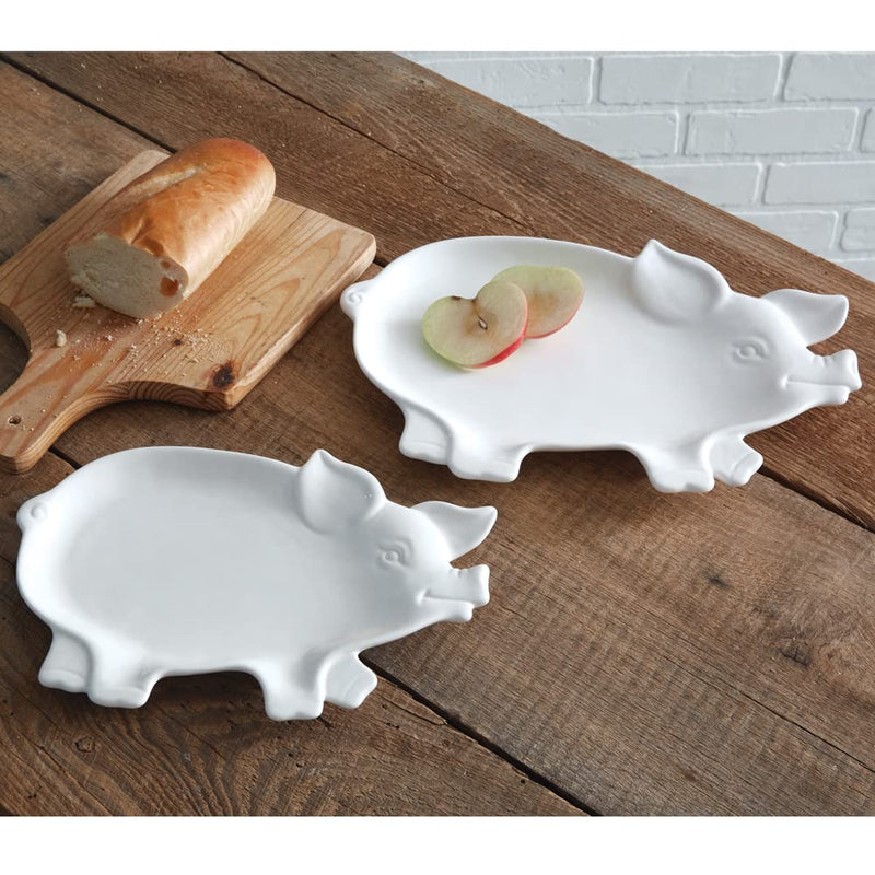 CTW Home Collection Ceramic Farmhouse Piglet Plates, Set of 2, Kitchen Accessories