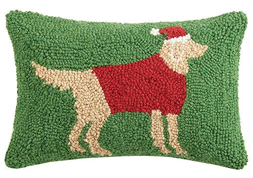 Peking Handicraft Christmas Golden Retriever Hook Pillow 8X12