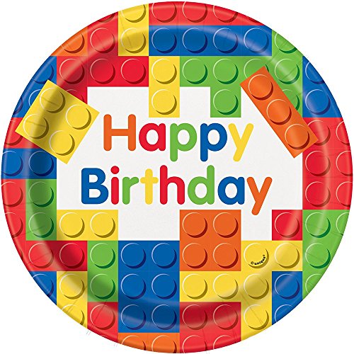 Unique Industries Building Blocks Birthday Dinner Plates, 8ct