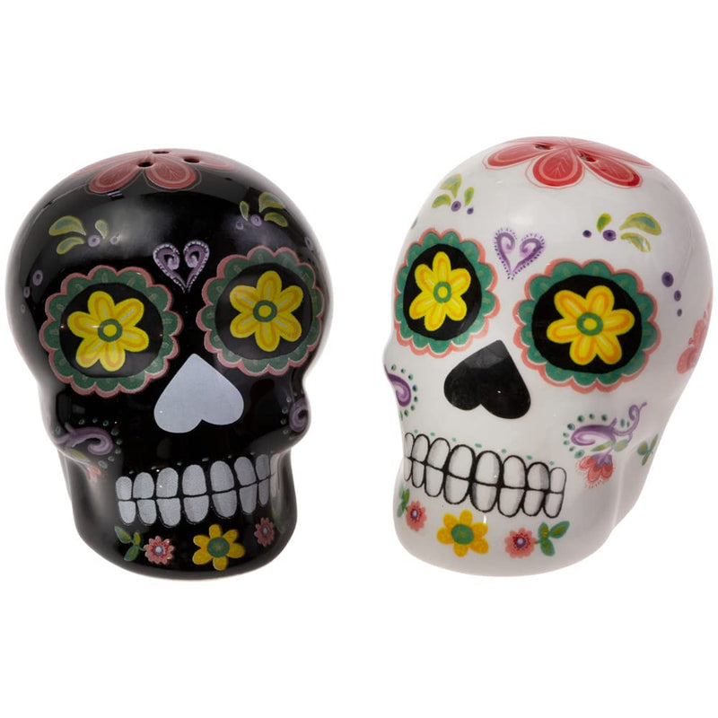 Boston International Ceramic Shakers Dishwasher and Microwave Safe Day of the Dead Salt & Pepper Set, 2.5" x 2" Each, No Vida Cantina