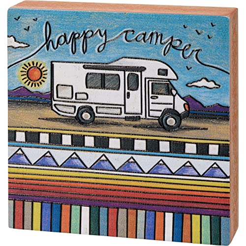 Primitives By Kathy 113148 Happy Camper Block Sign, 4-inch Square