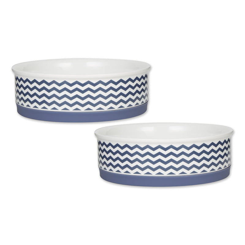 Bone Dry Ceramic Pet Collection Chevron, Large Set, 7.5x2.4, French Blue, 2 Piece