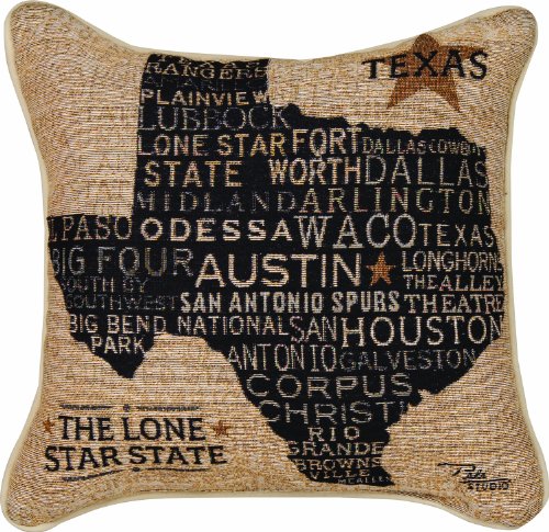 Manual Americana Collection Throw Pillow with Piping, 17 X 17-Inch, USA Texas from Pela Studios