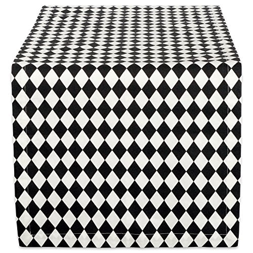 DII Design Halloween Tabletop, Harlequin Collection, Table Runner, 14x72, Black and Cream