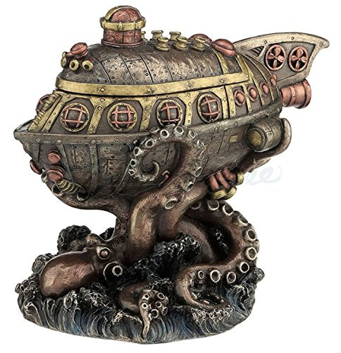 Unicorn Studio Steampunk Submarine Vs. Octopus Trinket Box Statue
