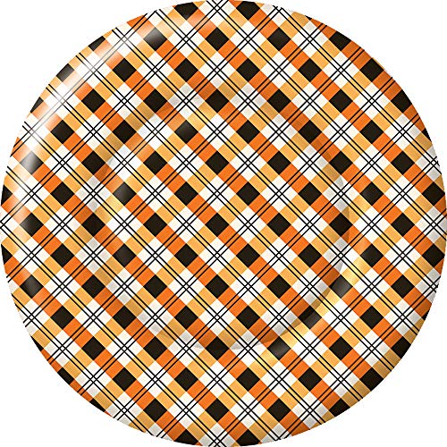 Boston International IHR Round Dinner Paper Plates, 10.5-Inches, Plaid Pumpkins,PG800300