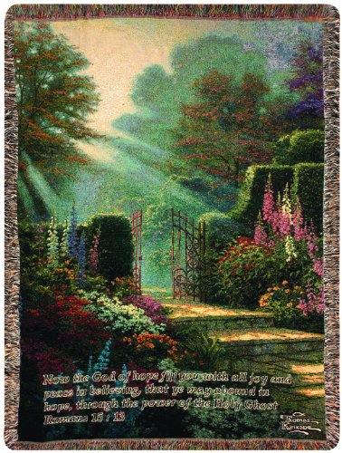 Manual Inspirational Collection Tapestry Throw with Verse, Garden of Grace by Thomas Kinkade, 50 X 60-Inch