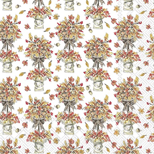 Boston International Rosanne Beck Fall Autumn Halloween Thanksgiving IHR 3-Ply Paper Napkins, 20-Count Lunch Size, Topiary Leaves