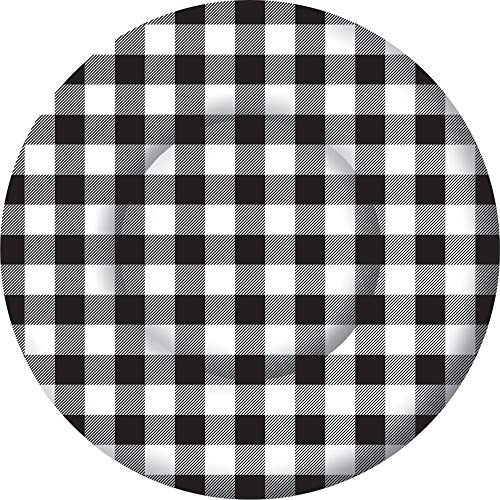 Boston International IHR Round Dessert Paper Plates, 8-Inches, Buffalo Check Black