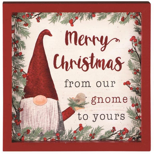 Blossom Bucket 228-30343 Merry Christmas Gnome Framed Sign, 6-inch Square