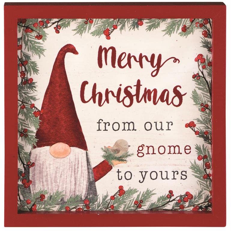 Blossom Bucket 228-30343 Merry Christmas Gnome Framed Sign, 6-inch Square