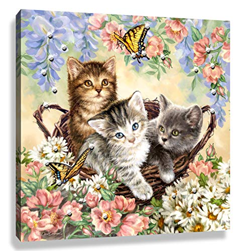 Glow Decor Kittens and Butterflies Pizazz Print with Swarovski Crystals, Multi