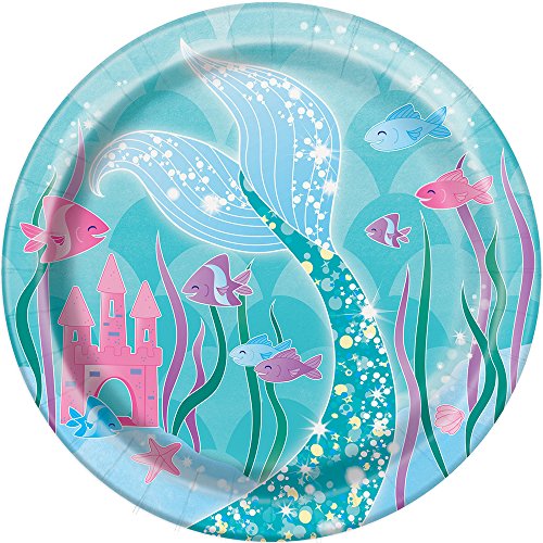 Unique Industries Unique Tableware Mermaid Dessert Party Paper Plates, 7", 8 Ct, 7", Multicolor