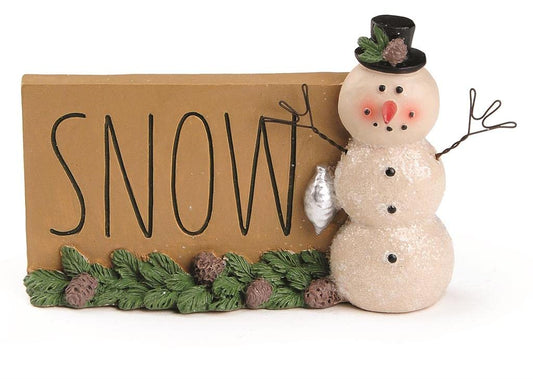 Blossom Bucket 228-13427 Snow Snowman Plaque with Christmas Greens Sign, 4.5-inch Length