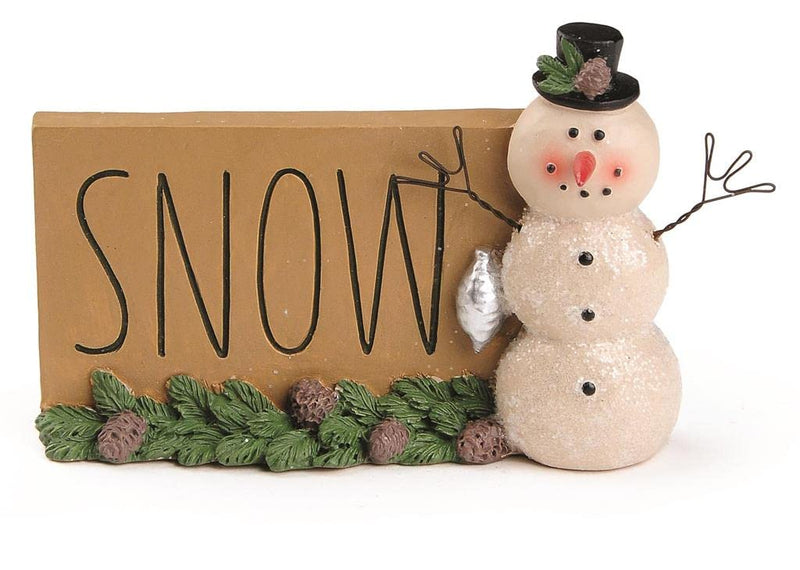Blossom Bucket 228-13427 Snow Snowman Plaque with Christmas Greens Sign, 4.5-inch Length