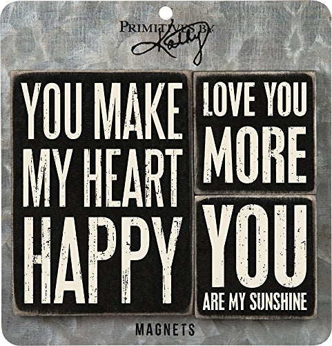 Primitives by Kathy Distressed Black and White Magnet Set, Heart Happy
