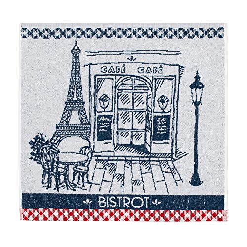 Coucke French Cotton Square Terry Towel, Bistrot Authentique, 20-Inches by 20-Inches, Red, 100% Cotton