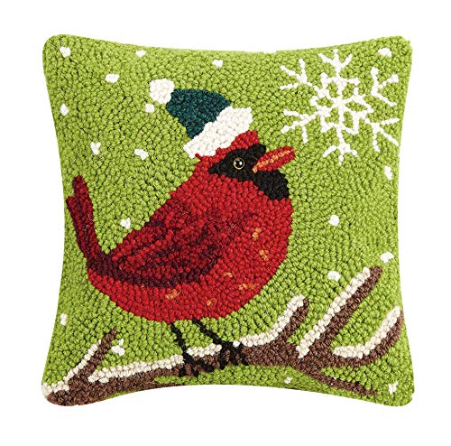 Peking Handicraft 31TG125C10SQ Cardinal with Snowflake Holiday Hook Pillow, 10-inch Square