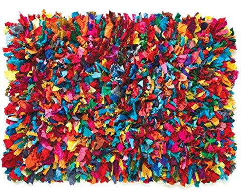 Larry Traverso Colorful Cotton Fiesta Shag Rug, 24 x 36 inches, Multi-Colored