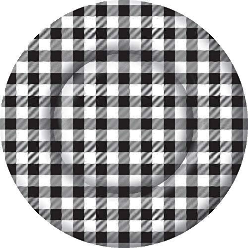 Boston International IHR Round Dinner Paper Plates, 10.5-Inches, Buffalo Check Black