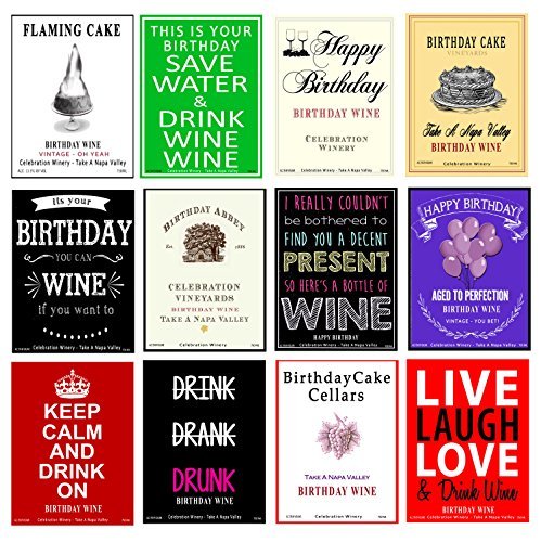 American Art Classics Set of 12 - Funny Birthday Wine Bottle Labels - 5 Inch X 4 Inch