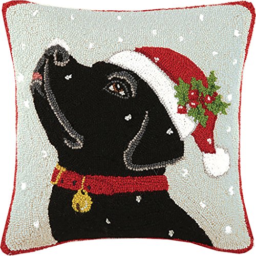 Peking Handicraft Labrador Hook Wool Throw Pillow Black/Red