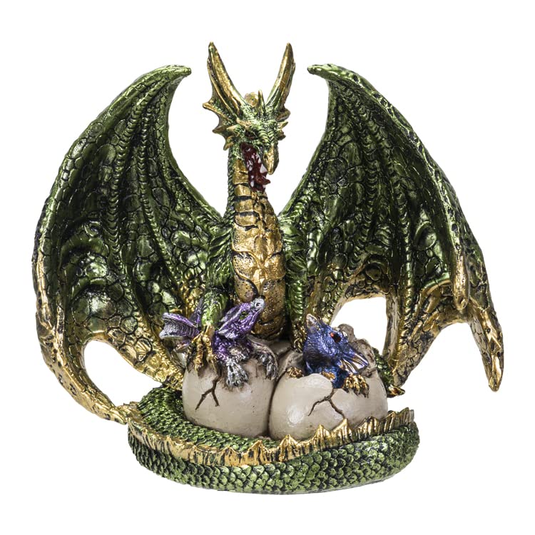 Pacific Trading Giftware Dragon with Hatchlings Figurine, 6.02-Inch Length