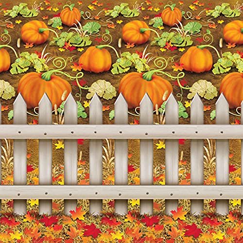 Beistle Printed Plastic Autumn Pumpkin Patch Photo Booth Backdrop Fall Harvest Thanksgiving Party Decorations, 4&