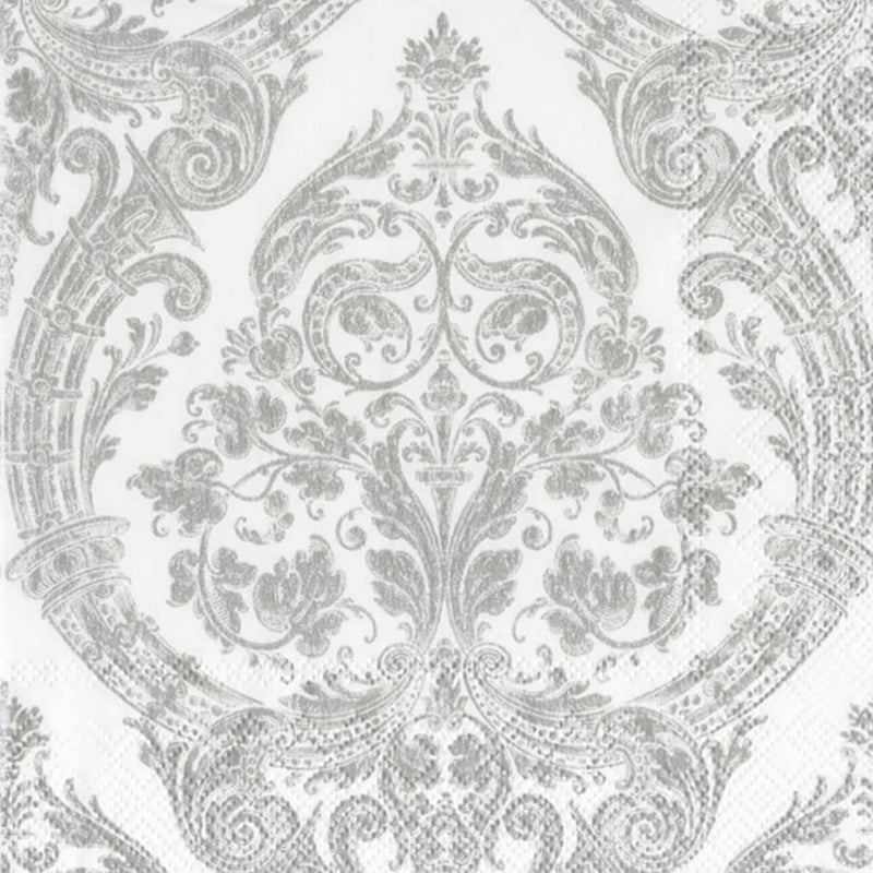 Boston International IHR 20 Luxury Paper Luncheon Napkins- Grandeur (White & Silver)
