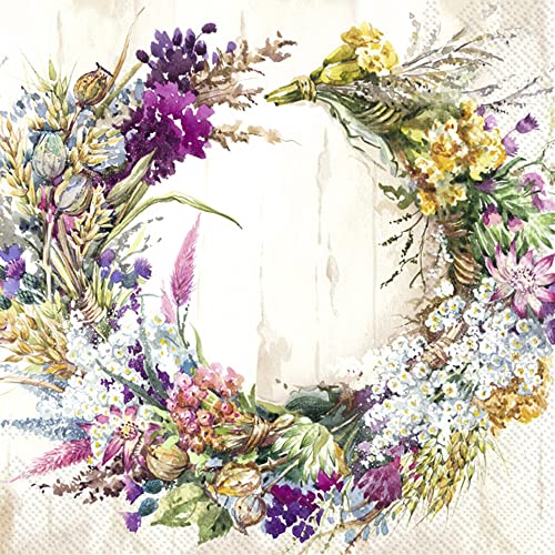 Boston International IHR Floral Fall Autumn Thanksgiving 3-Ply Paper Napkins, 20-Count Cocktail Size, Klara- Cream
