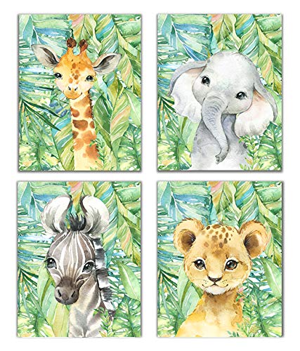 Designs by Maria Inc. Set of 4 Watercolor UNFRAMED Baby Animal Posters | Jungle Theme Nursery Decor | Baby Animal Pictures For Nursery | Zoo Animal Pictures | Nursery Paintings Art Boy & Girl (8"x10")