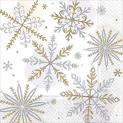 Amscan Shining Snow Dinner Paper Napkins - 8" x 8" | Multicolor | Pack of 16