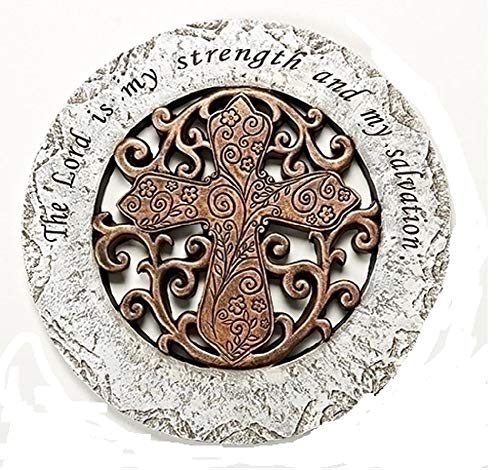 Roman The Lord is My Strength Bronze Cross 12 inch Resin Stone Decorative Stepping Stone