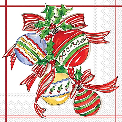 Boston International Rosanne Beck 3-Ply Paper Napkins, 20-Count Cocktail Size, Christmas Bells