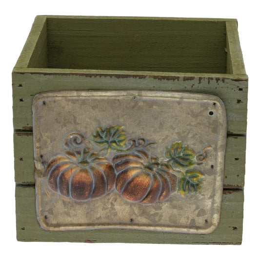 Boston International Fall Autumn Harvest Thanksgiving Small Wooden Crate Cocktail Napkin Holder, 5.5 x 4.5-Inches, Olive Green