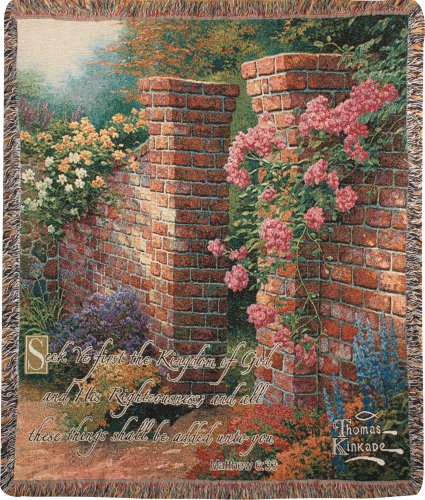 Manual Thomas Kinkade 50 x 60-Inch Tapestry Throw with Verse, Rose Garden
