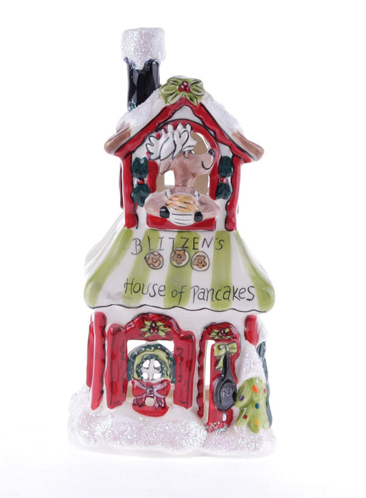 Blue Sky Clayworks 216418 Blitzen's House of Pancakes Tealight Holder, 8-inch Height