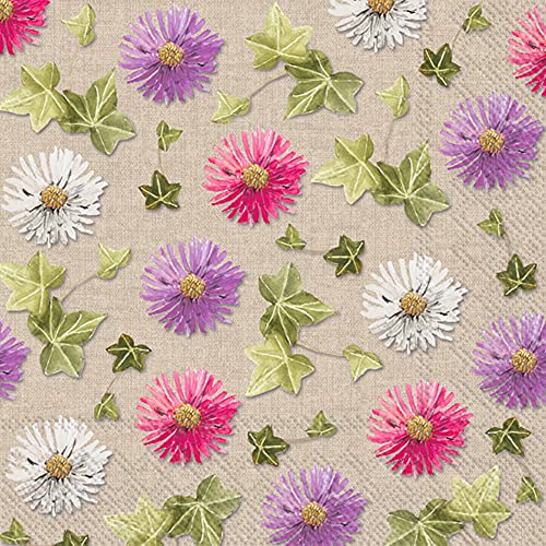 Boston International IHR 3-Ply Lunch Paper Napkins, 6.5 x 6.5-Inches, Autumn Asters Linen