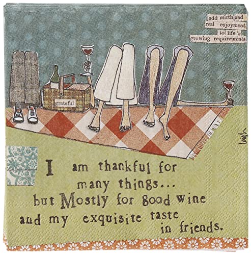 Boston International Ideal Home Range Curly Girl 3-Ply Paper Napkins, 20-Count Cocktail Size, Thankful For