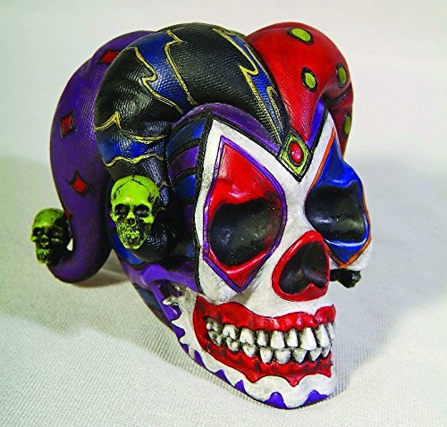 Pacific Trading Giftware PTC 4 Inch Resin Jester Clown Color Skull with Hat Desktop Figurine